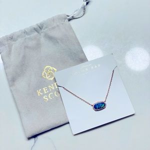 Kendra Scott Elisa Lux Necklace in Rose Gold with Royal Blue Kyocera Opal Stone